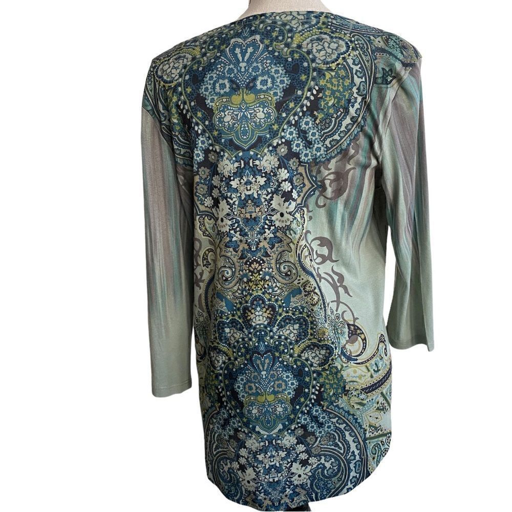 World Unity Boho Green Embellished Top Size M - Picture 2 of 6